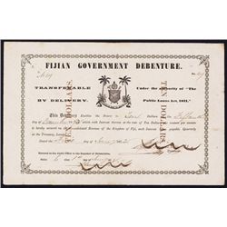 Fijian Government Debenture 1871 Government Issue.