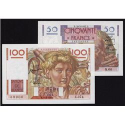 Banque de France, 1945-49 Issue Banknote Pair.