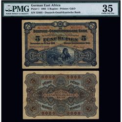 Deutsch-Ostafrikanische Bank, 5 Rupien, 1905 Issue.