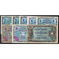 Allied Occupation - WW II, Allied Military Currency, 1944 Issue Lot of 8.