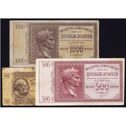 Ionian Islands, Biglietto A Corso Legale Per Se Isole Jonie, 1941 ND Issue Lot of 3 Notes.