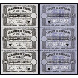 Banco Di Napoli, 1867-70 Fedi Di Credito - Regular Cash Receipts Issue Sheet of 3.