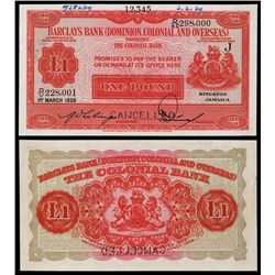 Barclays Bank (Dominion, Colonial and Overseas) Specimen Banknote.