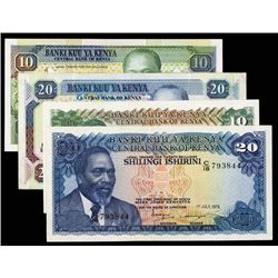 Central Bank of Kenya Lot of 4 Notes, 1978 to 1989 Issues.