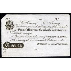 Bank of Mauritius Bourbon & Dependencies, 1810's Issue Banknote.