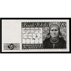 Government-in-Exile, WW II, Bank Polski 1939 First Issue Color Trial Proof Banknote.
