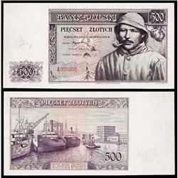 Government-in-Exile, WW II, Bank Polski 1939 First Issue Specimen Banknote.