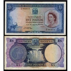 Bank of Rhodesia and Nyasaland, Spectacular 1960 Issue 5 Pounds Banknote.