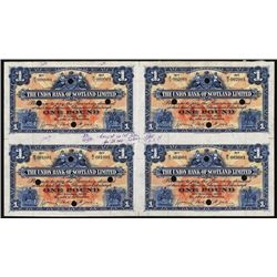 Union Bank of Scotland, Ltd, Archival Specimen, 1924 Issue Uncut Sheet of 4.