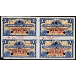 Union Bank of Scotland, Ltd, Archival Specimen, 1924 Issue Uncut Sheet of 4.
