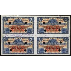 Union Bank of Scotland, Ltd, Archival Specimen, 1924 Issue Uncut Sheet of 4.