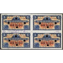 Union Bank of Scotland, Ltd, Archival Specimen, 1924 Issue Uncut Sheet of 4.