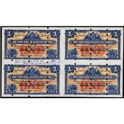 Union Bank of Scotland, Ltd, Archival Specimen, 1924 Issue Uncut Sheet of 4.