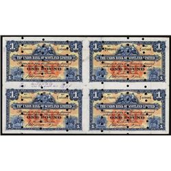 Union Bank of Scotland, Ltd, Archival Specimen, 1924 Issue Uncut Sheet of 4.