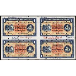 Union Bank of Scotland, Ltd, Archival Specimen, 1949-50 Issue Uncut Sheet of 4.