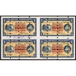 Union Bank of Scotland, Ltd, Archival Specimen, 1949-50 Issue Uncut Sheet of 4.