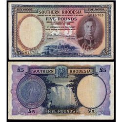Southern Rhodesia, 1938 Issue 1950 Dated 5 Pounds Banknote.