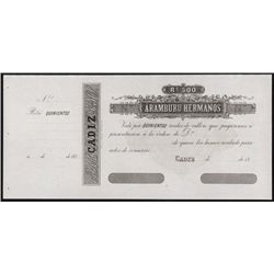 Aramburu Hermanos, Cadiz Issue Banknote.