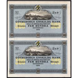 Gotheborgs Enskilda Bank, 1858 First Issue Specimen or Proof Pair.