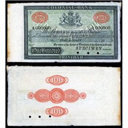 Colonial Bank, 1900's Issue Specimen Banknote.