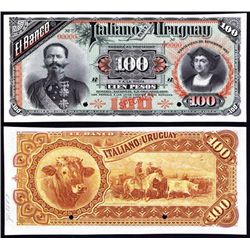 El Banco Italiano Del Uruguay 1887 Issue Specimen.