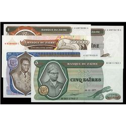 Banque Du Zaire Lot of 5 1977-92 Notes.