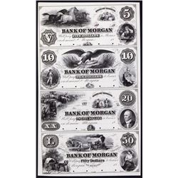 Bank of Morgan, ca.1857 Obsolete Proof Sheet of 4.