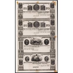 Planters Bank of the State of Georgia, Unique ca.1830's Obsolete Proof sheet of 4.