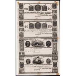 Planters Bank of the State of Georgia, Unique ca.1830's Obsolete Proof sheet of 4.