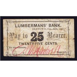 Lumberman's Bank, 1862 Scrip Note From Maine.