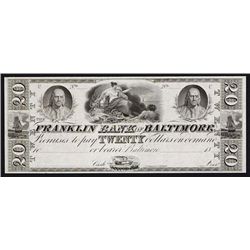 Franklin Bank of Baltimore, 1830-40's Proof Obsolete Banknote.