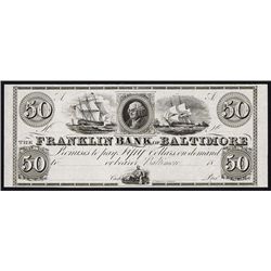 Franklin Bank of Baltimore, 1830-40's Proof Obsolete Banknote.