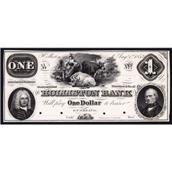 Holliston Bank, 1854 Proof Obsolete Banknote.