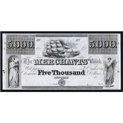 Merchants' Bank, $5000, ca.1830's Obsolete Proof.