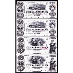 Nassau Bank, ND 1850's Uncut Sheet of 4 Proof Obsolete Banknotes.