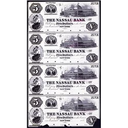 Nassau Bank, ND 1850's Uncut Sheet of 4 Proof Obsolete Banknotes.