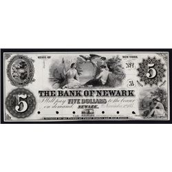 Bank of Newark, NY $5 Obsolete Proof Banknote.