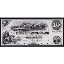 Mercantile Bank of Plattsburgh, 1850's Proof Obsolete Banknote.