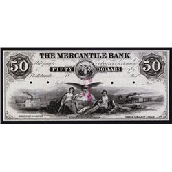 Mercantile Bank of Plattsburgh, 1850's Proof Obsolete Banknote.