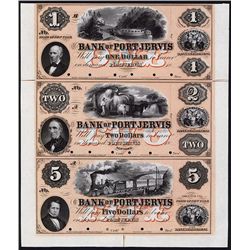 Bank of Port Jervis, 1857 Uncut Full Color Proof Sheet of 3.