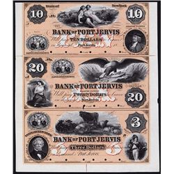 Bank of Port Jervis, 1857 Uncut Full Color Proof Sheet of 3.