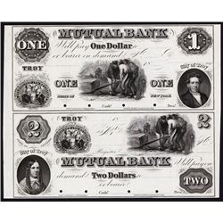 Mutual Bank, 1850's Uncut Proof Sheet of 2.
