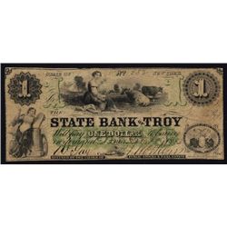 State Bank of Troy, $1 NY Obsolete, Haxby Plate Note..