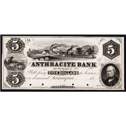 Anthracite Bank, 1850's Proof Obsolete Banknote.