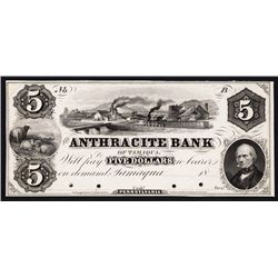 Anthracite Bank, 1850's Proof Obsolete Banknote.