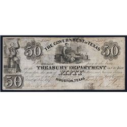 The Government of Texas, 1838 $50 With Sam Houston Signature.