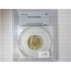 1943-D JEFFERSON NICKEL PCGS MS65