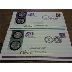2 US MINT US 50 STATE QUARTERS FDC'S (OHIO, ME)