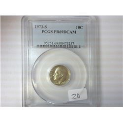 1973-S ROOSEVELT DIME PCGS PR69 DCAM