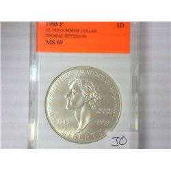 1993-P JEFFERSON SILVER DOLLAR MS69
